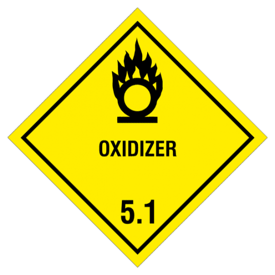 Etikette Gefahrgutklasse 5.1 Gefahrhinweis Oxidizer/ Oxidationsmittel