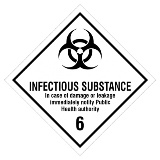 Etikette Gefahrgutklasse 6.2 Gefarhinweis Infectious Substance/ Infektiöse Substanz