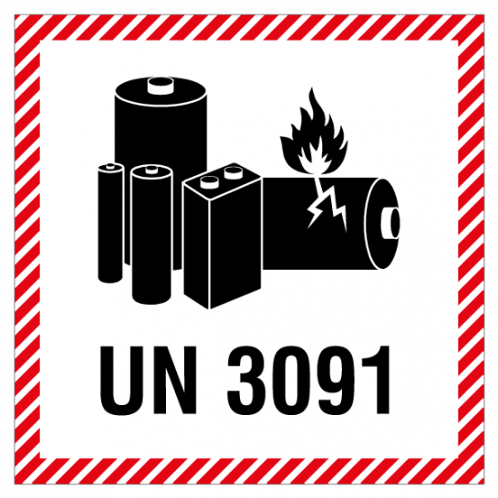 Etikette Lithiumbatterien UN 3091, 100 x 100mm